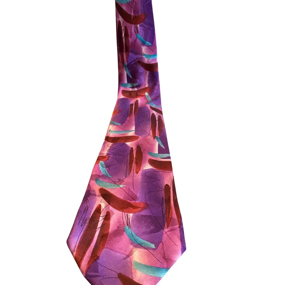 J Garcia Silk Tie Courtyard Performance Collection 38‎ Abstract Purple Teal 2004